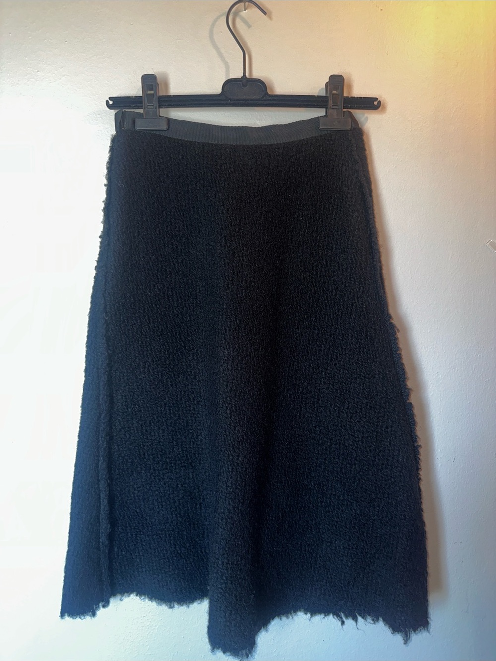 LANVIN VINTAGE Black Textured raw hem A-Line Skirt